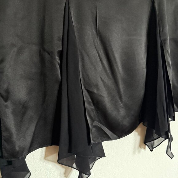 Black Silk Handkerchief Hem Midi Skirt Sheer Panels Witchy Whimsy Goth - Picture 5 of 12